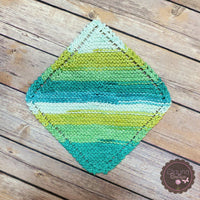 Hand Knit Dish Cloth - Green Stripes