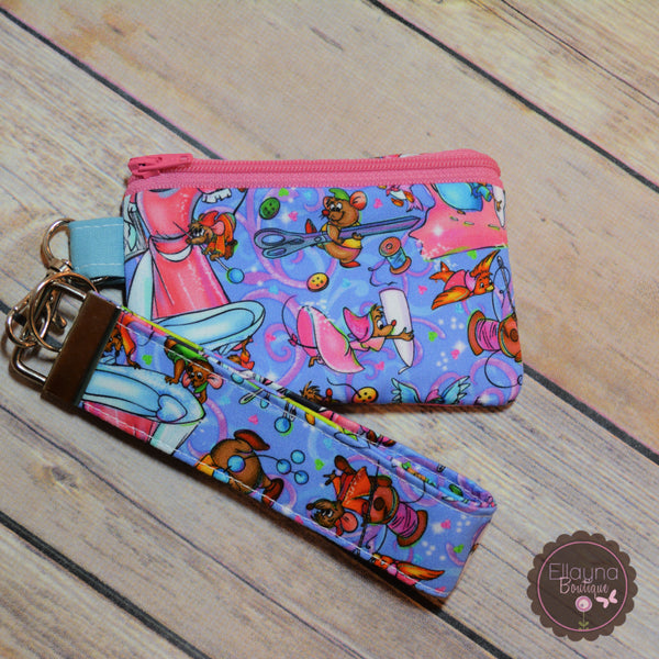 READY TO SHIP!! Key Fob & Coin Pouch Set - Cinderella Mice