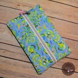 READY TO SHIP!! Center Zip Quilted Zipper Pouch - Blue with Limes