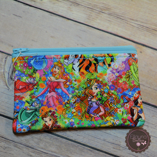 READY TO SHIP!! Sm. Quilted Zipper Pouch - Princesses
