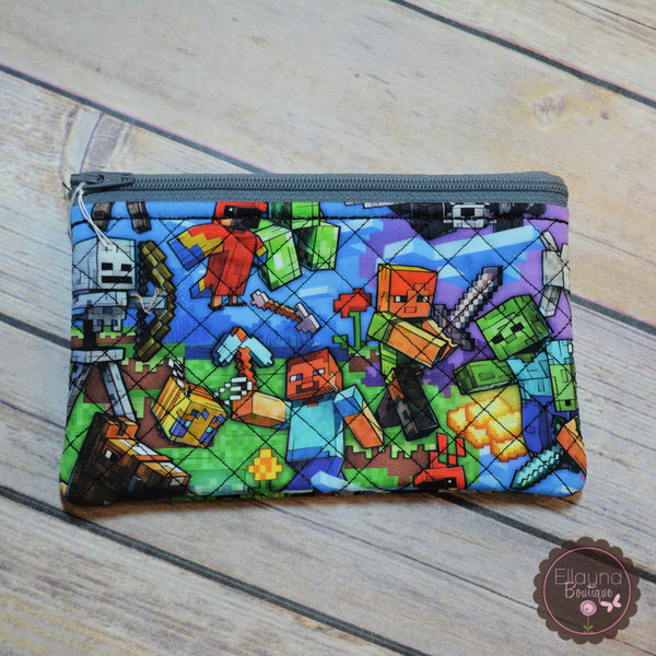 READY TO SHIP!! Sm. Quilted Zipper Pouch - Minecraft
