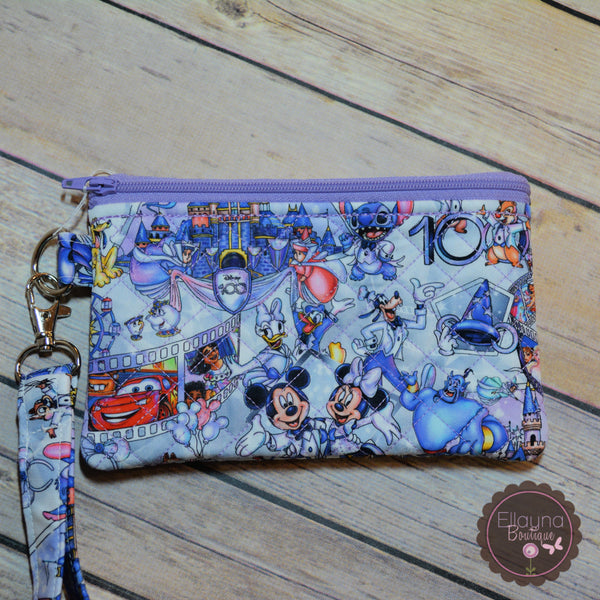 READY TO SHIP!! Sm. Quilted Zipper Pouch - Disney 100