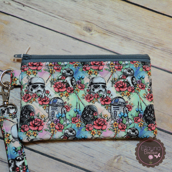 READY TO SHIP!! Sm. Quilted Zipper Pouch - Floral Wars