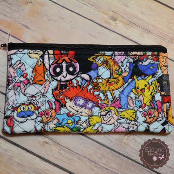 READY TO SHIP!! Med. Quilted Zipper Pouch - 90's Cartoons