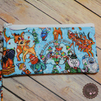 READY TO SHIP!! Med. Quilted Zipper Pouch - Rudolph