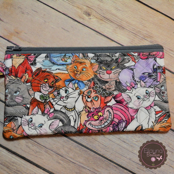 READY TO SHIP!! Med. Quilted Zipper Pouch - Cats