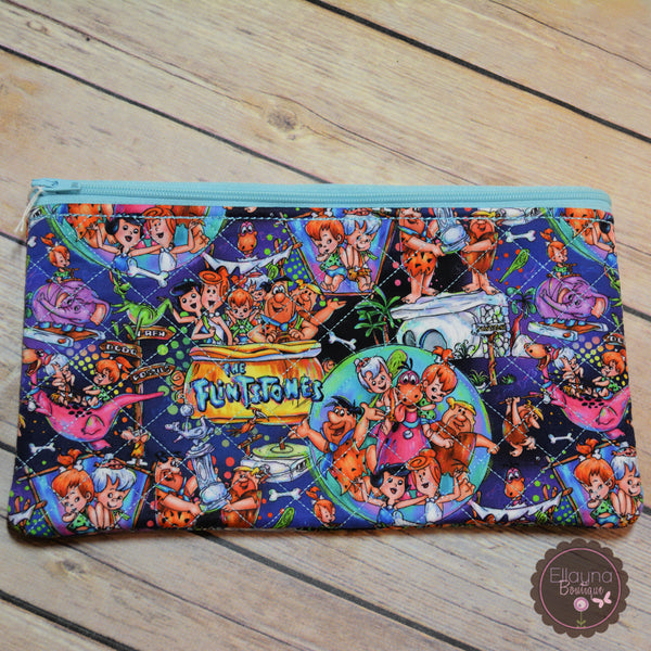 READY TO SHIP!! Lg. Quilted Zipper Pouch - Flintstones