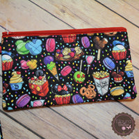 READY TO SHIP!! Lg. Quilted Zipper Pouch - Black Snacks
