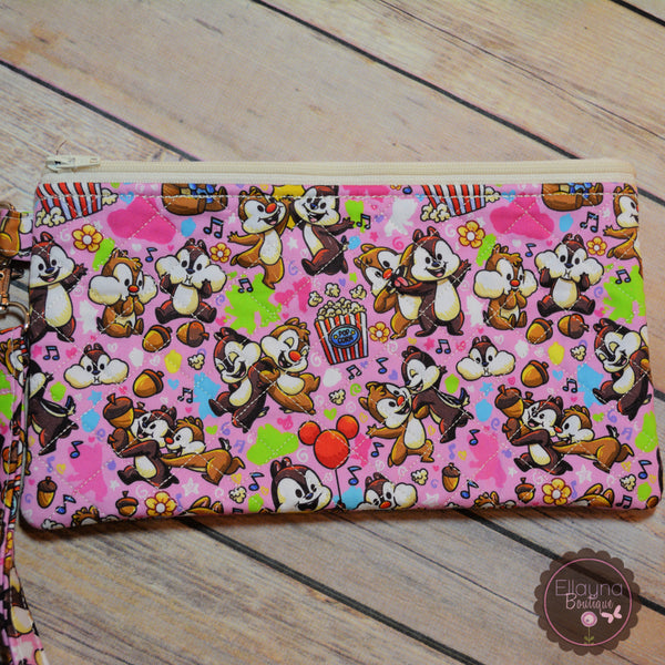 READY TO SHIP!! Lg. Quilted Zipper Pouch - Chip & Dale