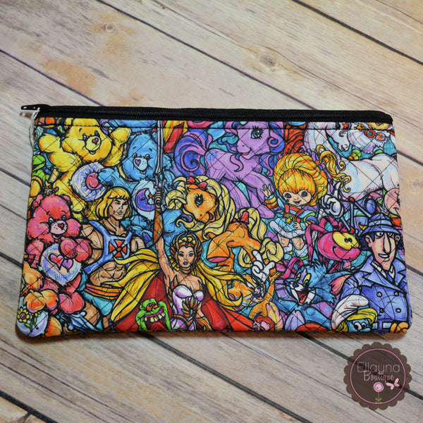 READY TO SHIP!! XL Quilted Zipper Pouch - 80's Cartoons