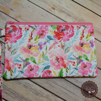 READY TO SHIP!! XL Quilted Zipper Pouch - White Floral