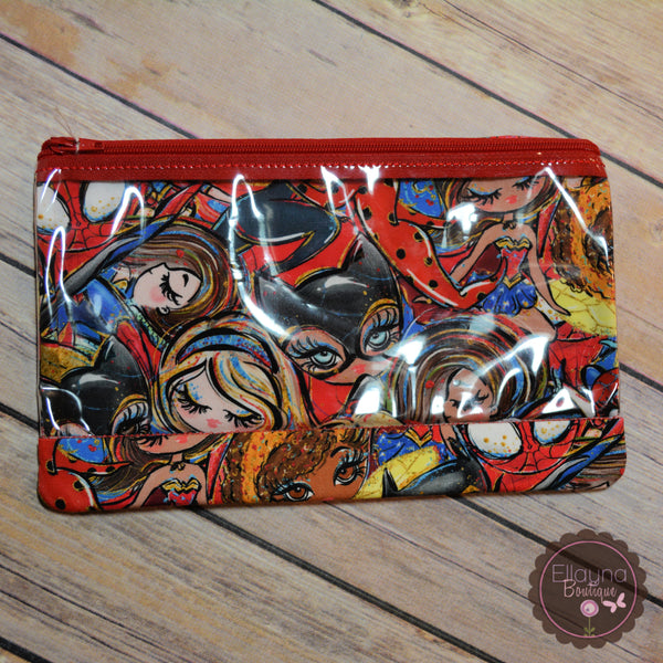 READY TO SHIP! Clear Front Zipper Pouch/Pencil Pouch - SuperWoman