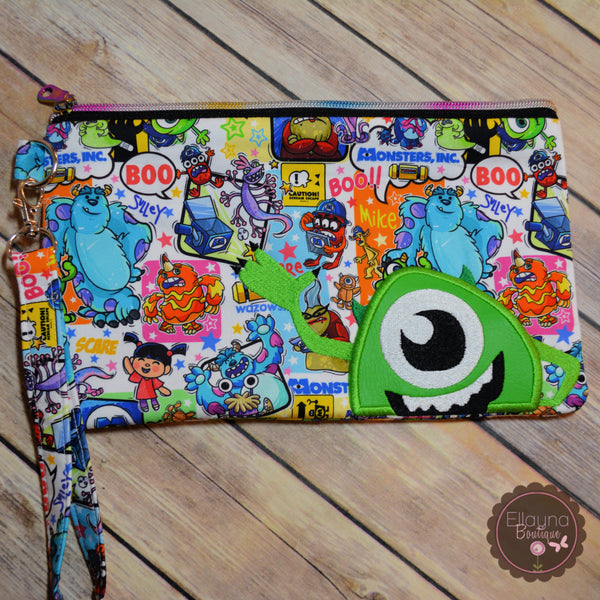 READY TO SHIP! Applique Zipper Pouch - Monsters Inc, Mike